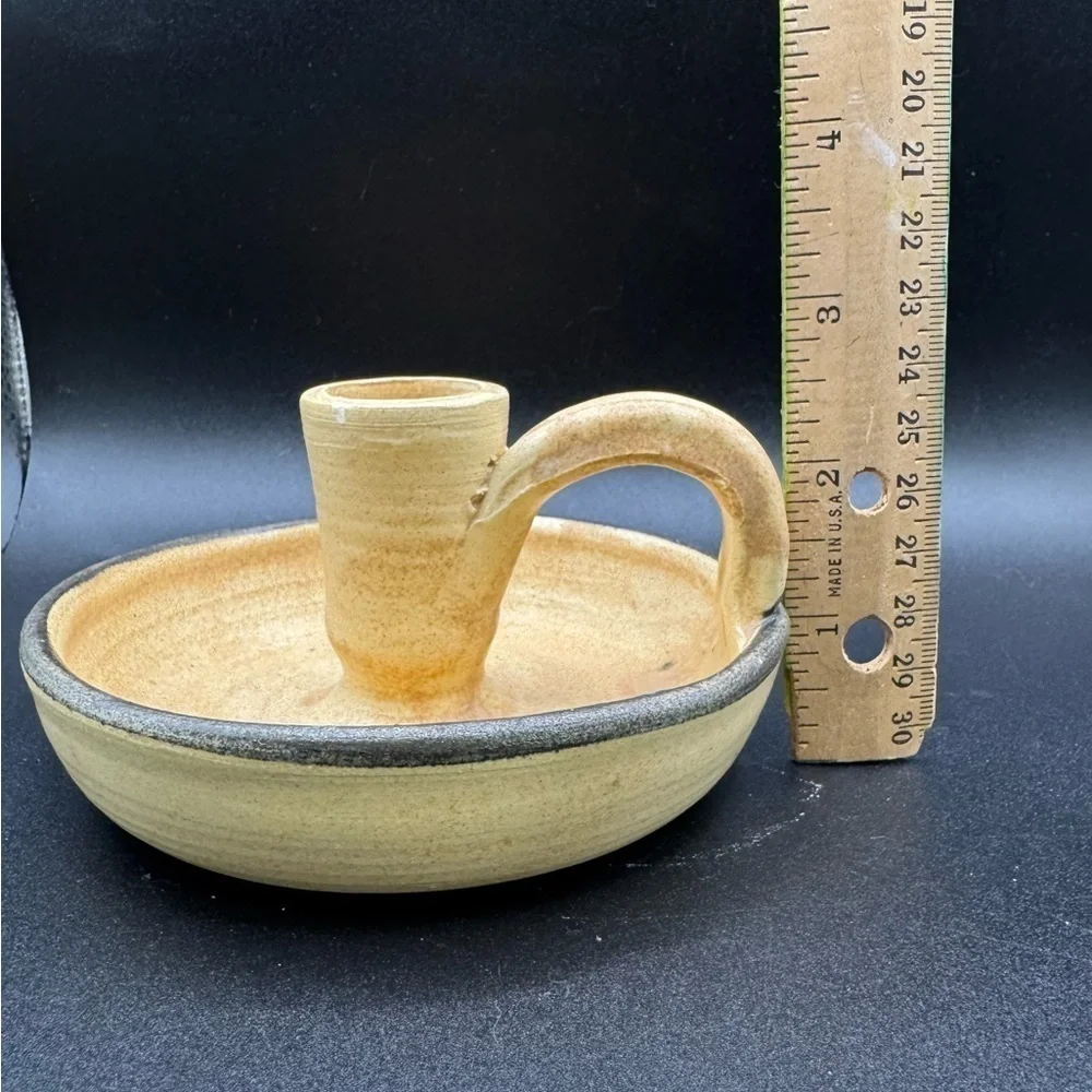 VTG Rustic Handmade Ceramic Tapered Candle Holder Primitive Country Decor